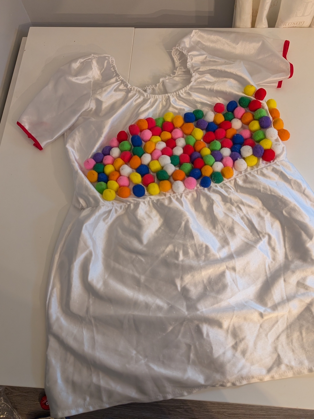 White Pom-Pom XL Halloween Costume Dress - Colorful Candy Party Look Fun